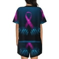 thumbnail image 6 of Fuzoiu Two Human Hands are Holds Pink Ribbon Awareness Print Women's Short-Sleeved Pajama Set,Lounge Sleepwear Set,Womens Pajama Sets 2 Piece,Button-Up Top and Shorts with Pockets-Small, 6 of 7