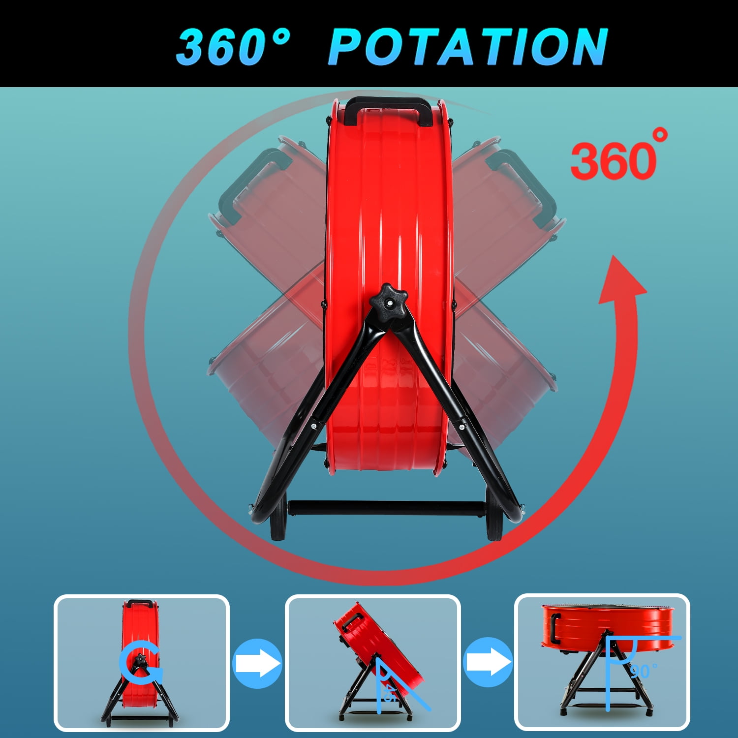 Industrial Fan 24 Inch Heavy Duty Drum 3 Speed 8100 CFM Air Circulation High Velocity Fan For Warehouse, Workshop, Factory, Commercial, Residential and Greenhouse Red