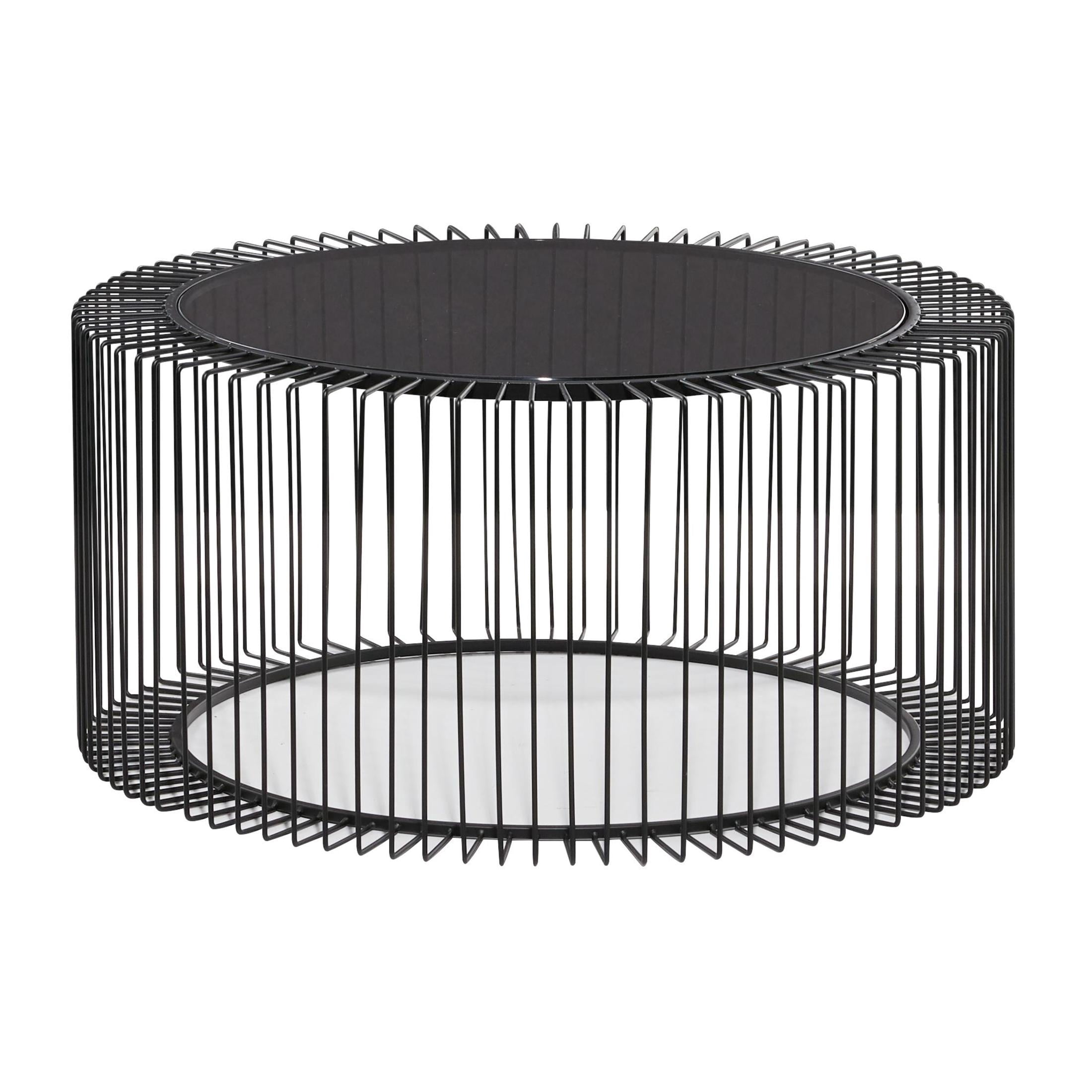 DecMode Contemporary Round Coffee Table, 32"W x 15"H Features Clear Glass Top and Black Open Metal Design