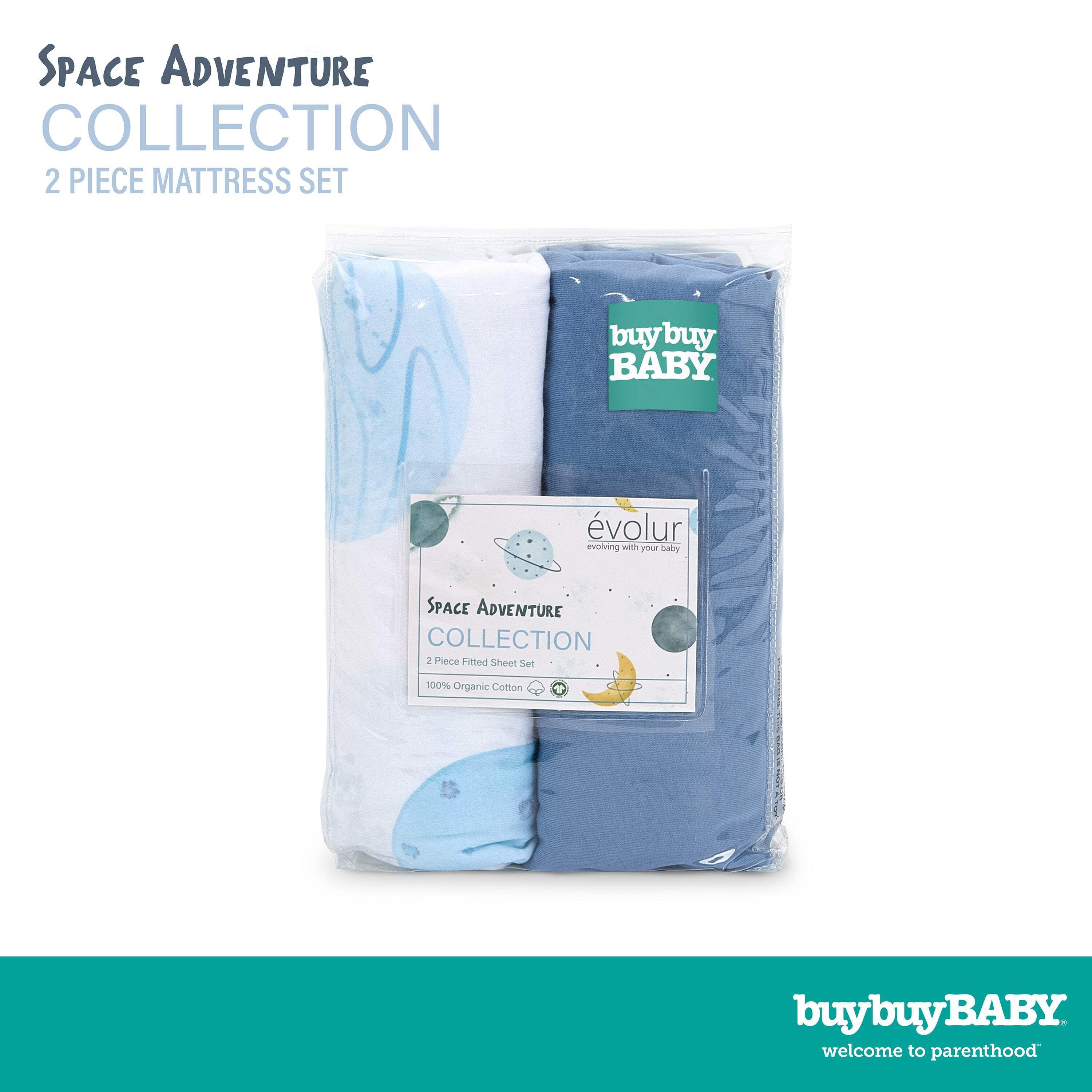 Evolur Space Adventure Collection ( 2pc Sheet Set ), Dark Steel Blue & Space Print