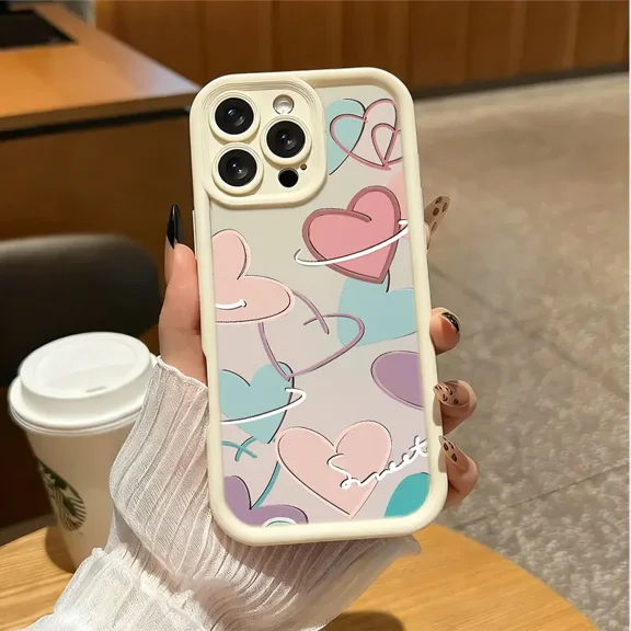Sweet Multicolor Heart phone case,Durable shockproof phone case Silicone Tpu Protection Minimalist design Cover case for iPhone 17 Pro Max 16 15 14 13 12 Pro Max Samsung Galaxy S26 Ultra S25 S24 S23