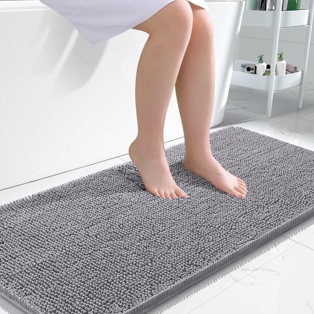 Alfombra de baño OLANLY Chenille extrasuave, absorbente, 120 x 60 cm, color gris
