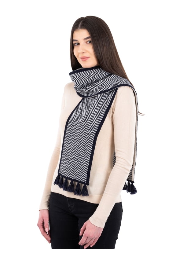 Wool Herringbone Celtic Scarf Women's Warm Fringe End Knit Irish Scarf Made in Ireland