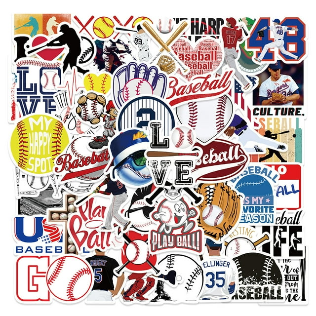 Calcomanías de vinilo impermeables para fanáticos de béisbol, 50 unidades