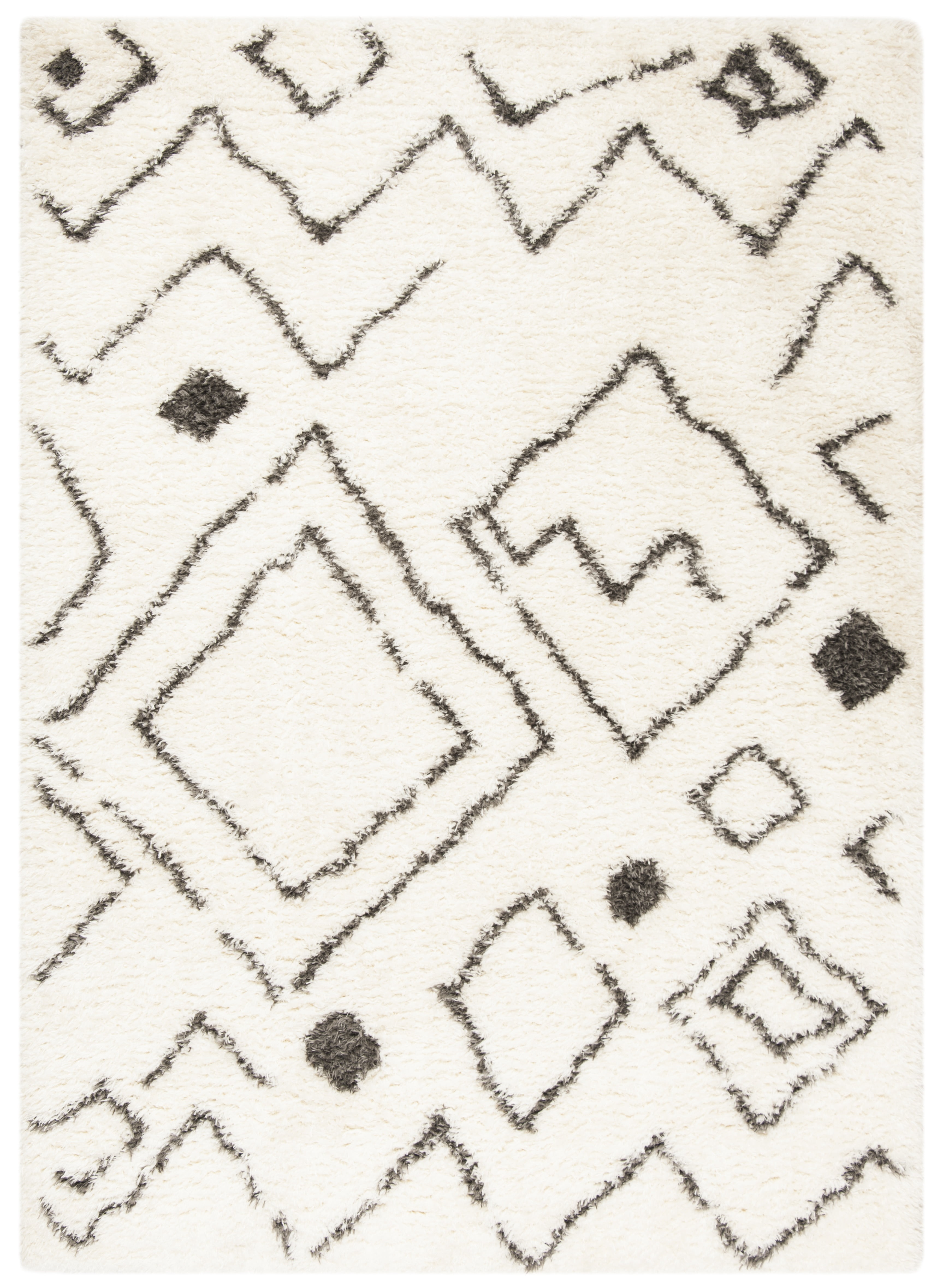 Safavieh Flokati Aiden Geometric Shag Area Rug, Ivory/Charcoal, 5'3" x 7'6"