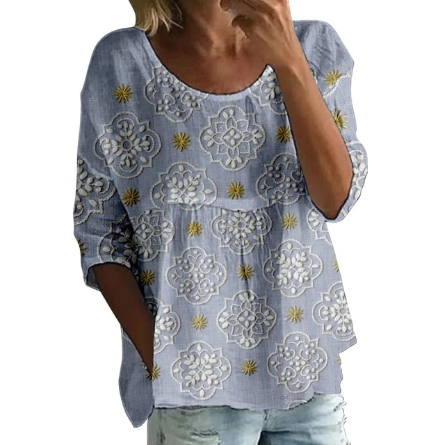 WZXFASHION T-shirt à Imprimé pour Femmes, T-shirt à Manches Mi-Longues à Col Rond, T-shirt à Manches 3/4, T-shirt Ample Grande Taille pour Femmes, Liquidation, T-shirt à Manches Longues pour Femmes