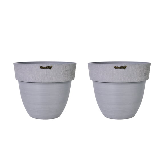 GreenShip  12 in. Cone Indoor & Outdoor Planter Pot with Drainage Hole - LightGrey, Pack of 2