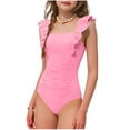 thumbnail image 2 of Cowsor 5-15 Years Girls Solid Color One Piece Swimsuit Ruffle Trim Waist Defined Bathing Suit Modest Swimwear for Summer Beach Pool Hot Spring, 2 of 7