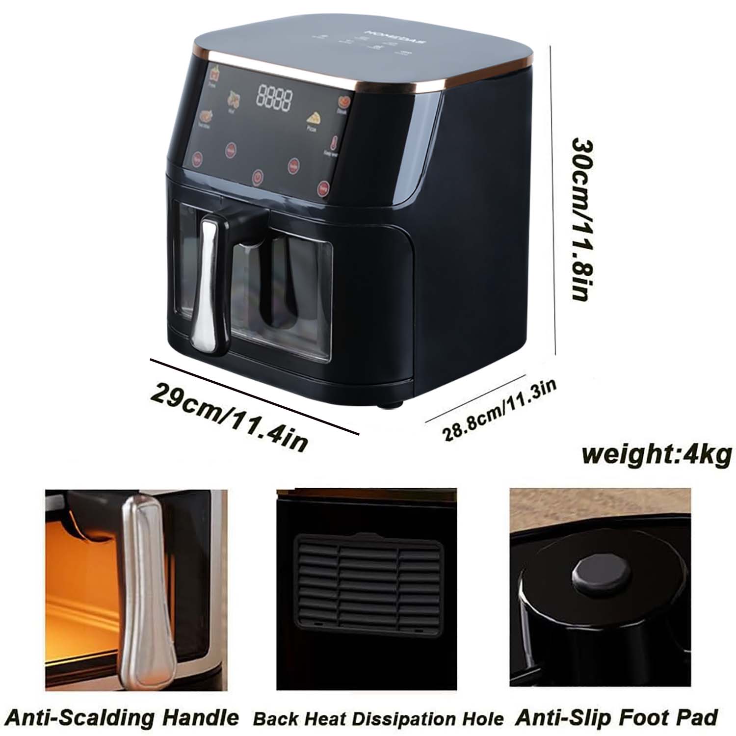 Dasnite Air Fryer, 10.57 Qt Capacity, Stainless Steel - Basket Divider