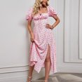 thumbnail image 6 of Summer Saving Wycnly Womens Dresses Short Sleeve Square Neck Floral Print Casual Long Summer Dress Beach Holiday Slim Slit Tie Bohemian Dresses Pink S, 6 of 7