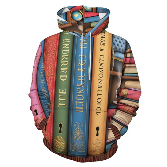 Bookworm Antique Book Library Men's Women Vintage 3D Hooded Sweatshirt - All-Season Loose Fit Streetwear