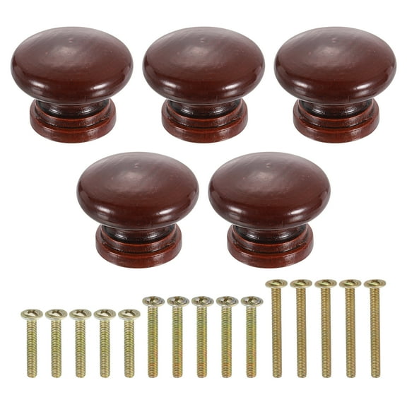 Uxcell 5 Pack Round Wood Drawer Knob, 1.3" x 1.02" Round Cabinet Knobs Mushroom Shape Paint Surface Wooden Knobs with Screws for Furniture Drawer Dresser Wardrobe Cupboard, Dark Brown