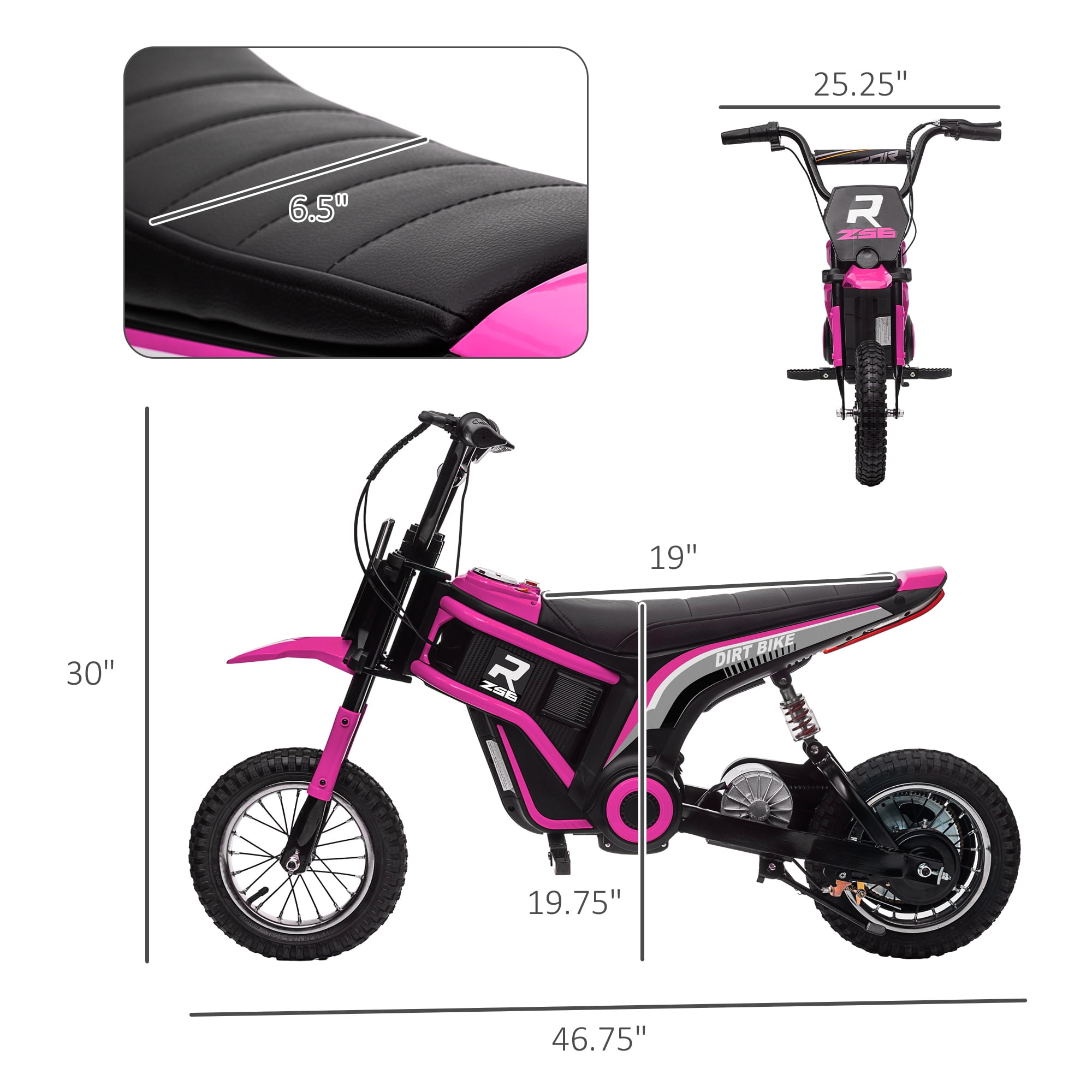 Aosom Electric Dirt Bike with Twist Grip Throttle, 24V 350W Electric Motorcycle, Up to 15 MPH with Music Horn, Rear Suspension for 13+ Years, Pink