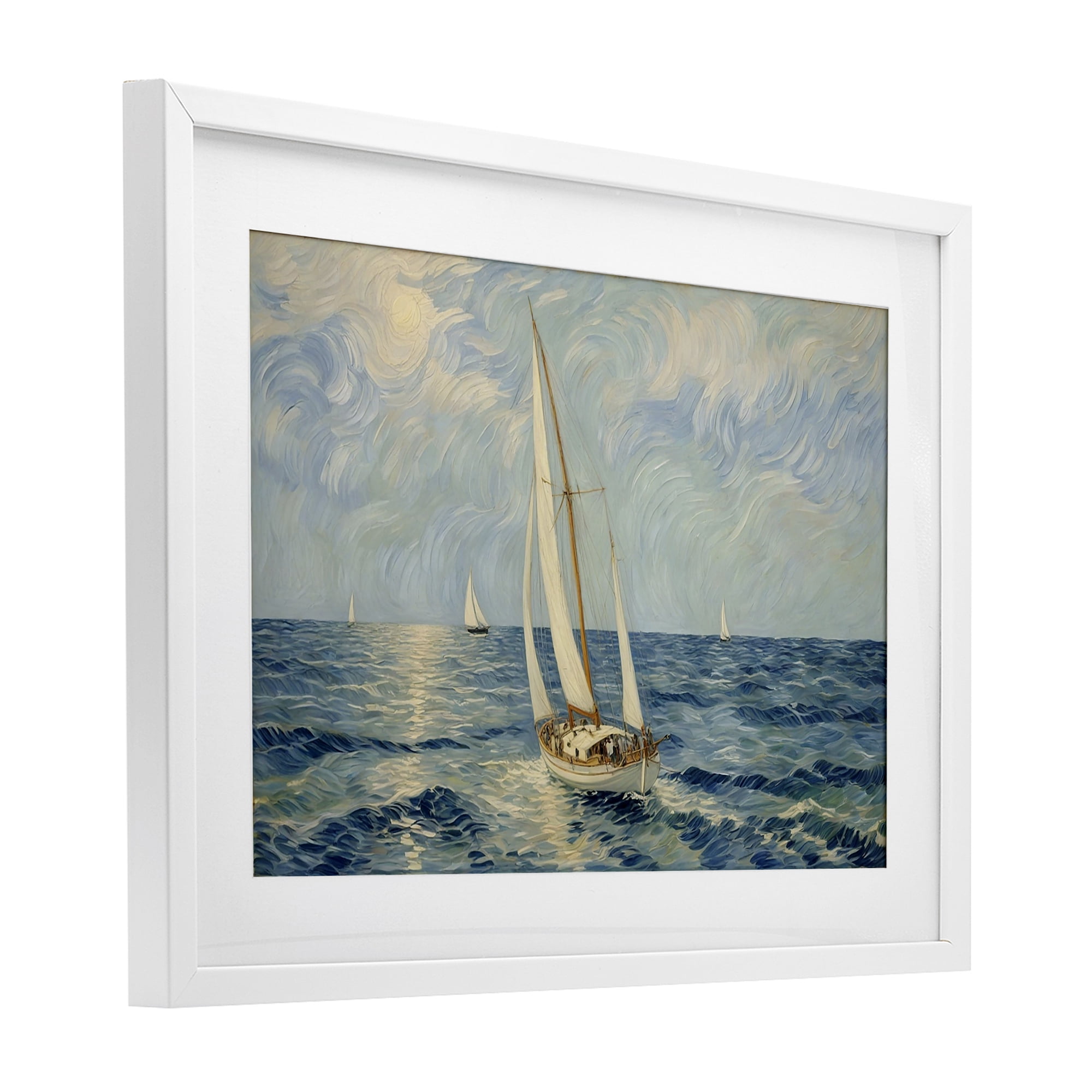 Stupell Industries Sailing Yacht on Blue Sea White Framed Print Under Glass, design by Angie Hawke