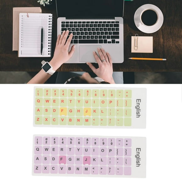 2Pcs Keyboard Stickers, Colorful English Language PVC Laptop Keycaps Stickers with Water Proof Coating Computer Keycaps Stickers Replacement for Laptop Desktop PC Keyboards