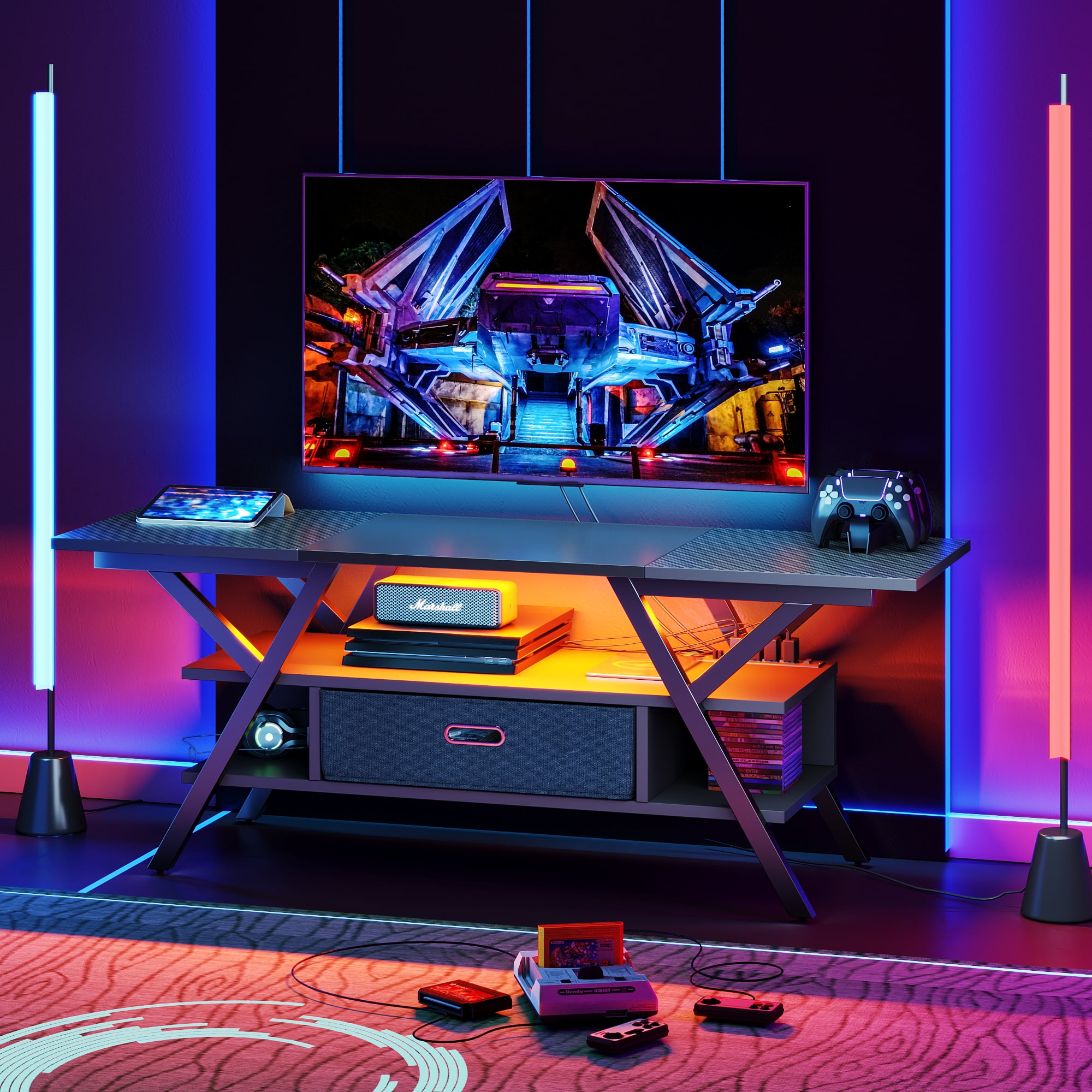 Bestier Gaming TV Stand LED Light Entertainment Center for TVs Up to 65