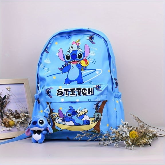 3D Cartoon Backpack with Pendant - Large Capacity Laptop Bag (Compatible with 15inch ), Adjustable Shoulder Straps, Durable Polyester Material, Bright Blue Fun Pattern, Exclusive for Teenagers