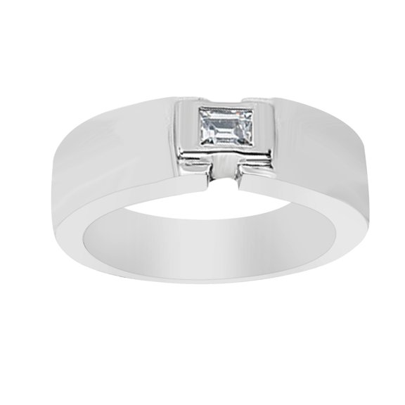 White Cubic Zirconia Wedding Band Ring For Men's In 14k White Gold Over Sterling Silver (0.25 Cttw)