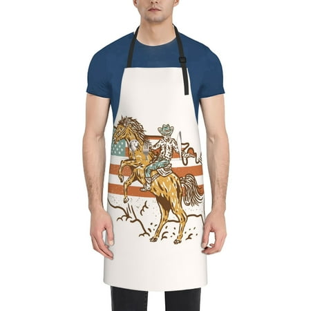 

Lukts Vintage Wild West Cowboy Pattern Kitchen Cooking Aprons Adjustable Bib Soft Chef Apron with 2 Pockets for Men Women