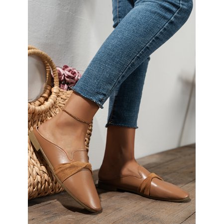 

Rotosw Womens Comfort Slip On Loafer Pointed Toe Mules Flats Slides Brown 5