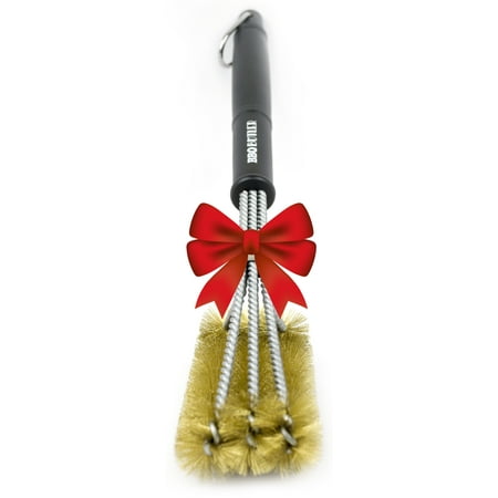 Grill Brush Porcelain BBQ Butler Brass Grill Brush - Large Triple-Headed Grill Brush - Cleaning Brush - Barbecue Wire Brush - BBQ Tools - BBQ Accessories - Porcelain Grill Brush - Great for All Smoker/Grill Grates ()