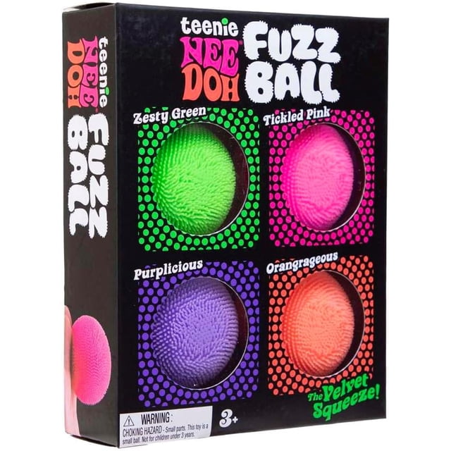 Schylling NeeDoh Teenie Fuzz Ball 4 Pack - Sensory Squeeze Toy - 1.5" in Diameter - Colors May Vary