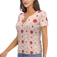 thumbnail image 2 of Zufioo Strawberry for Women's Deep V-neck Short-sleeved T-shirt, Top with Short Sleeves - with Stainless Steel Buckle, Moisture Wicking, Ideal Home Wear-Large, 2 of 9