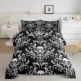 thumbnail image 3 of Adults Grey Damask Bedding Set Antique Victorian Baroque Comforter Set Queen Size,Gothic Vintage Floral Quilt Exotic Sugar Skull Duvet Insert,Gothic Bone Skeleton Bohemian Decor,Black, 3 of 7