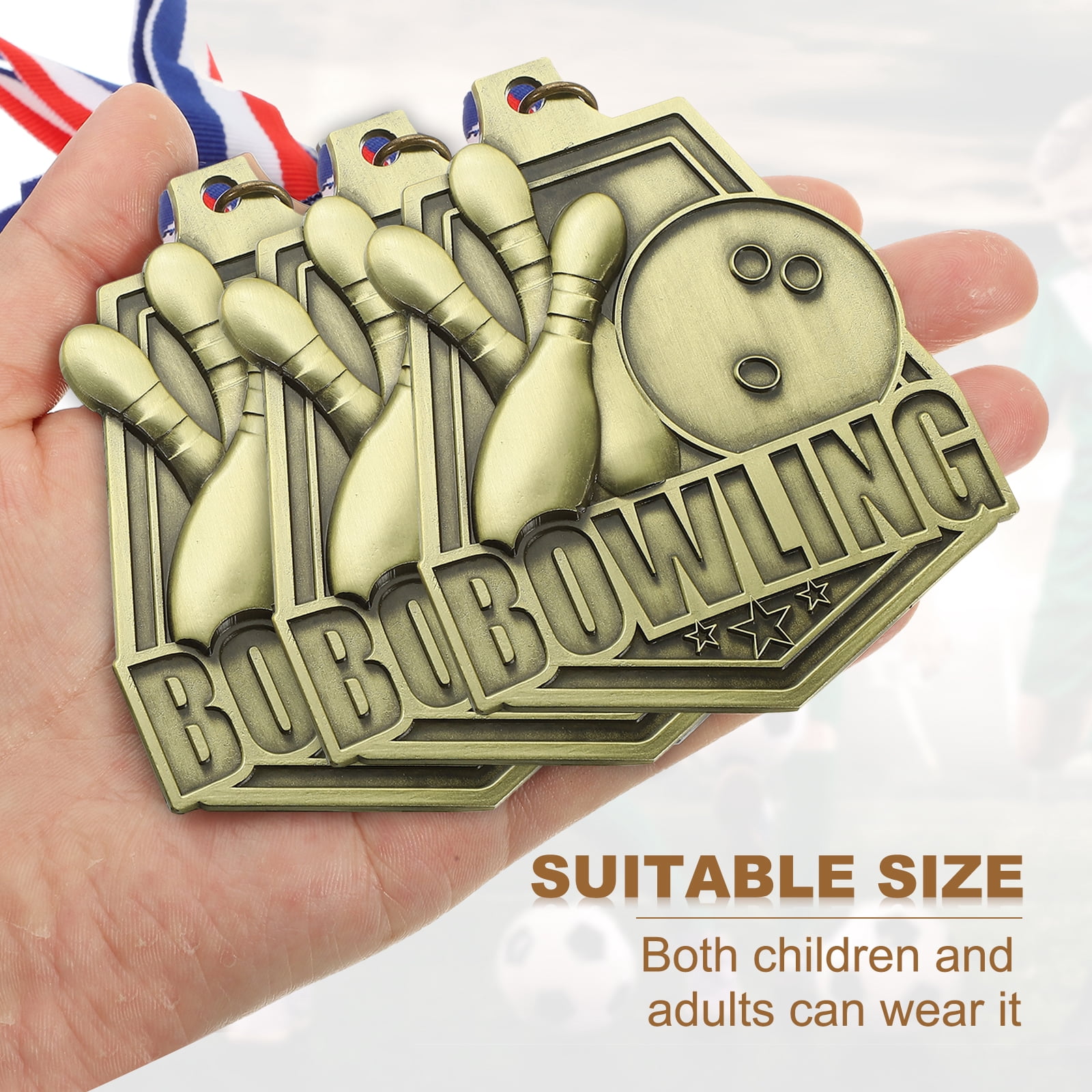 Uxcell Bowling Games Embossing Award Medals with Ribbons, Winner Medals Prizes for Competitions Sports Party Gold