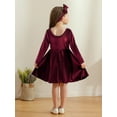 thumbnail image 3 of Toddler Kids Girls Long-Sleeve Dress & Matching Hairband Set - Velvet, Knee-Length, Swing Twirly Skater Dress for Casual Wear & Special Occasions, 3 of 10