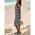 thumbnail image 6 of Sleeveless Women's Striped Summer Dress Casual Polo V Neck Slit Loose Fit T Shirt Midi Dresses, 6 of 7