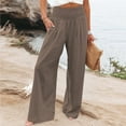 thumbnail image 2 of Capris for Women Casual Summer High Waist Wide Leg Palazzo Pants For Women Smocked Elastic Waist Loose Comfy Casual Pajama Pants Pockets Womens Work with Pockets Womens Short Cute Trendy Brown M, 2 of 7