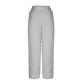 thumbnail image 4 of Brondbend Women's Straight Leg Pants Casual Long Pants for Women Stripe Elastic Mid Waisted Flat Front Side Button Trousers with Pockets Fashion Loose Fit Summer Fall Lightweight,Black, 4 of 6