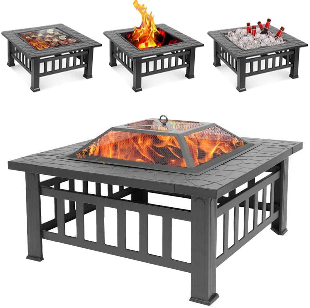 Outdoor Square Fire Pit Wood Burning Heater Deck Backyard Patio Steel Fireplace 