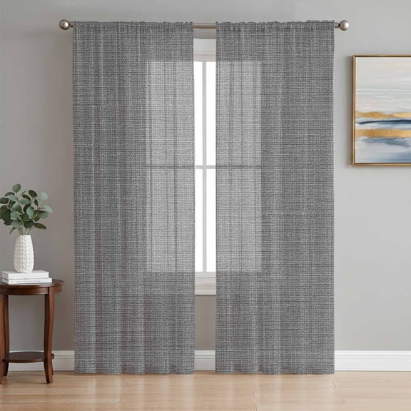 Vintage Dark Gray Semi Sheer Window Curtains 84 Inches Long, Farmhouse Retro Solid Color Linen Texture Rod Pocket Voile Silky Chiffon Curtain Light Filtering Drapes for Living Room, 52"x84", 2 Panels