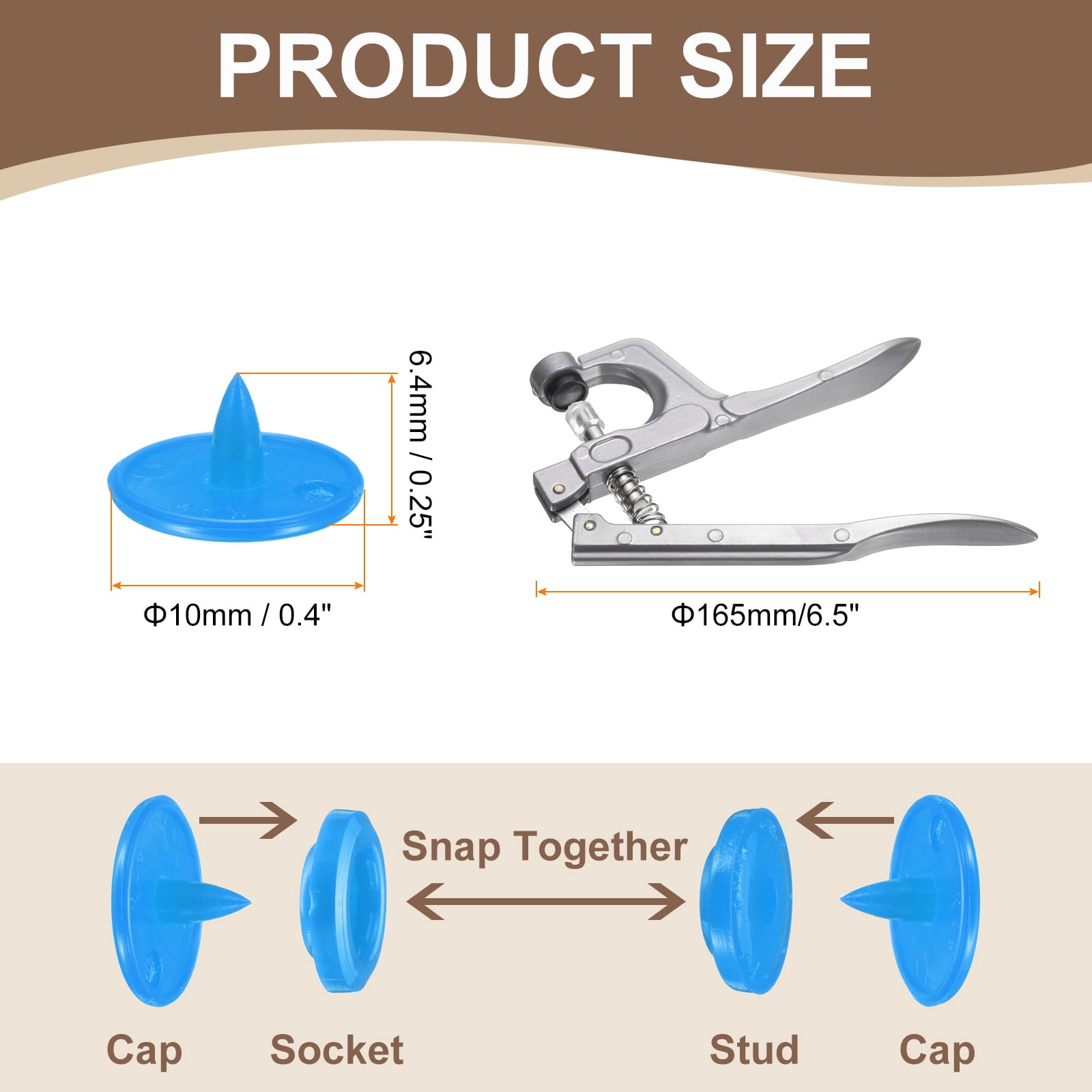 Uxcell Plastic Snaps Fasteners with Snap Pliers, 200 Set T3 Round Resin No-Sew Button Snap Fasteners Kit Sky Blue