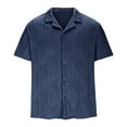 thumbnail image 4 of Ecqkame Men's Casual Button Down Shirts Summer Turndown Collar Short Sleeve Beach Shirt Solid Color Vacation Shirts 03-Navy XL, 4 of 6