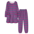 thumbnail image 3 of Nfurl Womens 2pcs Flannel Pajamas Sets Soft Long Sleeve Sleepwear and Pants Trendy Striped Graphic Loungewear Ladies Fall Winter Pjs Purple M, 3 of 6