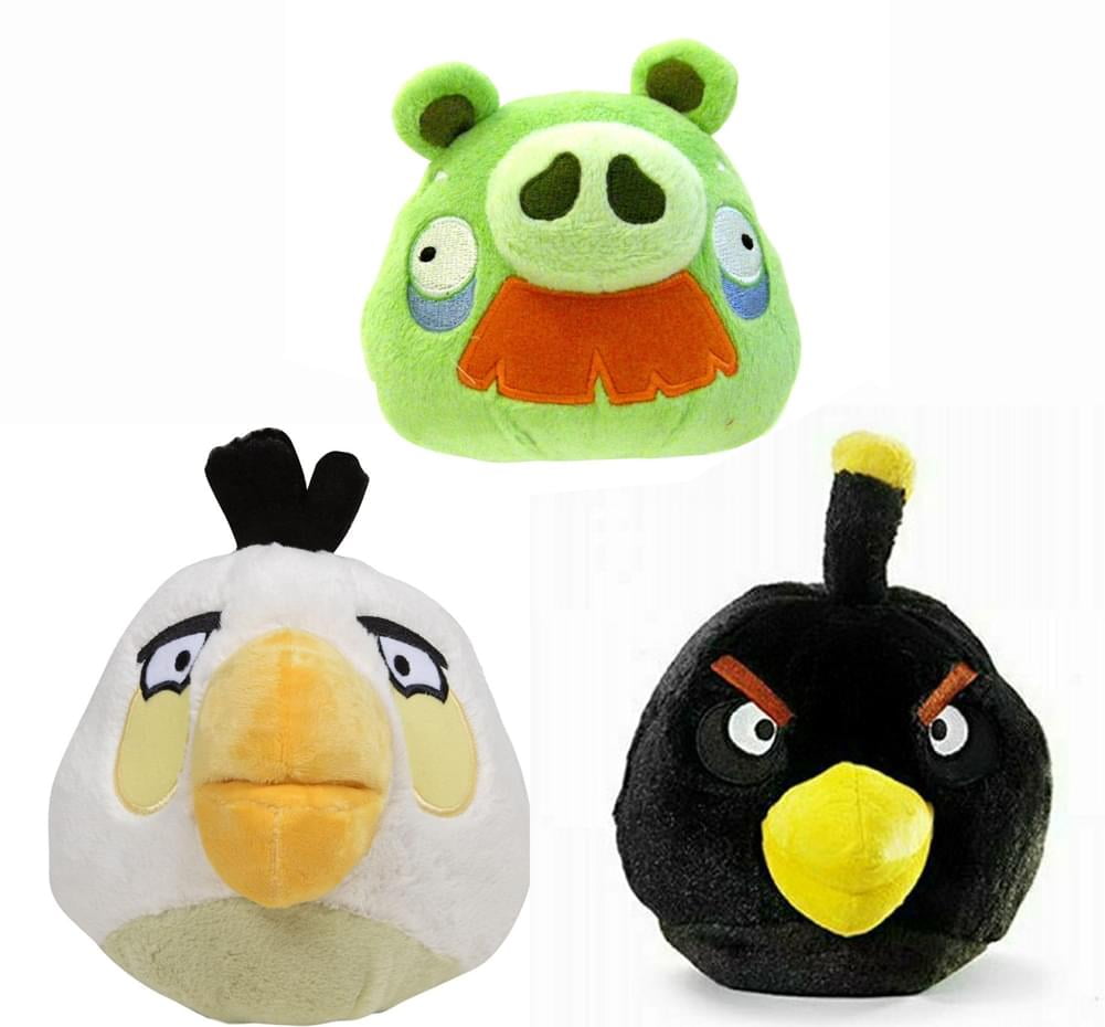 Angry Birds Plush 5&quot; 3 Pack Assortment Moustache Pig, Black Bird, White Bird
