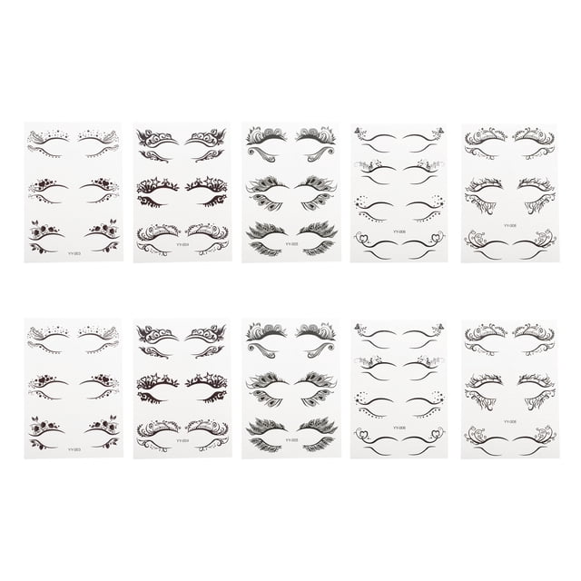 Unique Bargains 10 Pcs Realistic Temporary Tatto Eyelash Fake Tattoos Black
