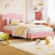 thumbnail image 1 of ChaoLink Base de Cama Matrimonial para Niños, Lindo Cabecero Festoneado, Suave Tela Polar Bereber, Plataforma Resistente con Listones de Madera, No Necesita Box Spring, Diseño sin Ruido para Niñas y Niños, Rosa, 1 of 7