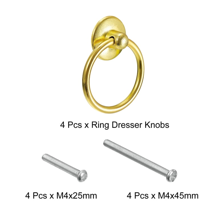 Uxcell Round Ring Pulls, 4Pcs Drawers Knobs Gold Circle Drawer Handles Single Hole for Dresser Cupboard Wardrobe