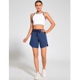 thumbnail image 6 of 7" High Waisted Athletic Shorts for Women Quick Drying Running Gym Workout Shorts with 3 Secure Zip Pockets Navy Blue XS, 6 of 7