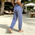 thumbnail image 5 of Womens Stripe Jogger Pants Comfy Long Lounge Bottom, Drawstring Elastic Waist Pants with Pockets Blue M(M), 5 of 7