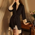 thumbnail image 2 of Womens Short Satin Robes Lace Trim Imitation Silk Kimono Sleepwear Bridesmaid Robes for Bride Wedding Party Nightgown (M, Black), 2 of 5