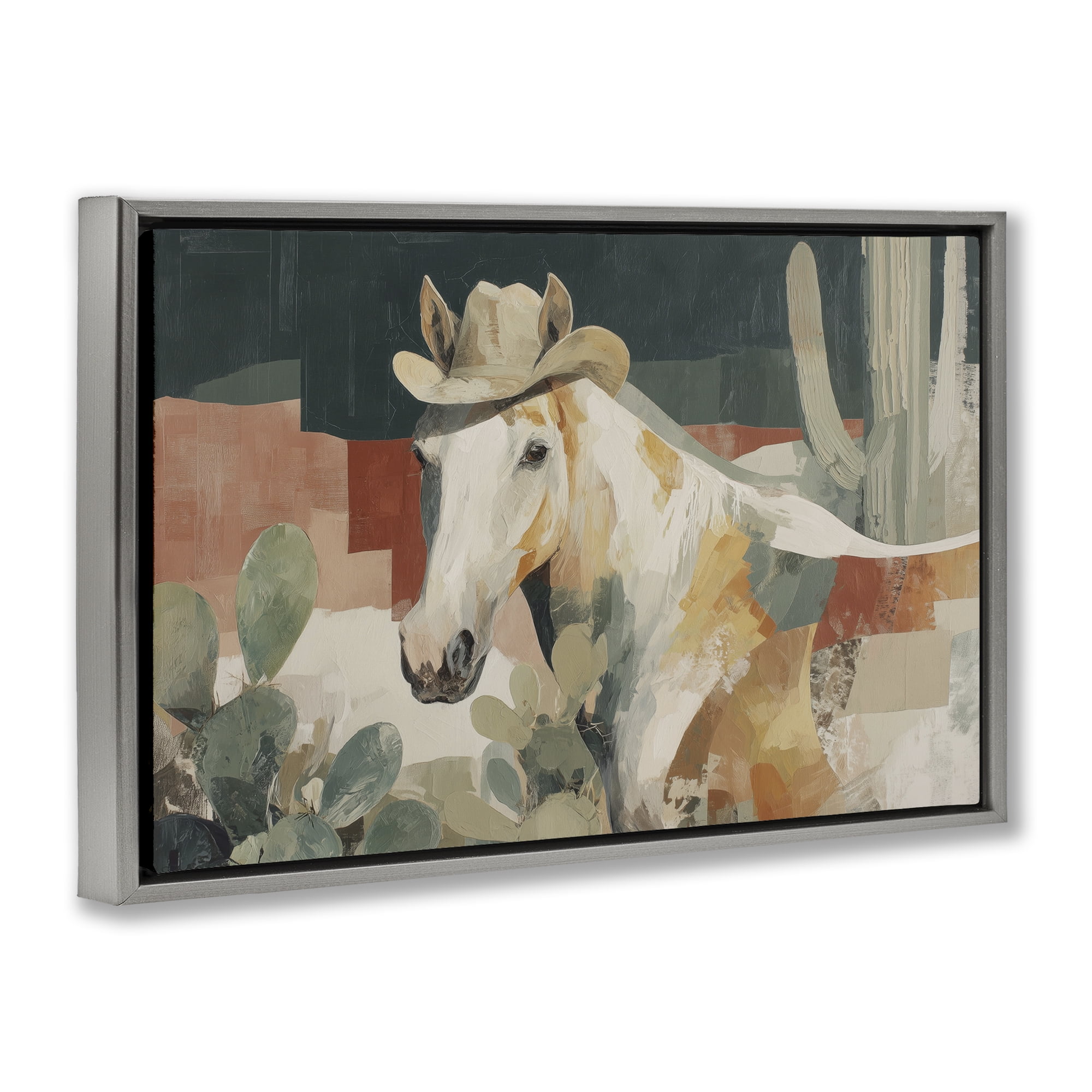Stupell Industries Horse in Cowboy Hat Gray Framed Floater Canvas Wall Art, design by Chromatic Storm Studio