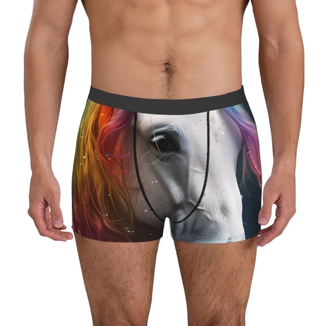 Balery Colorful Haired White Horse Calzoncillos bóxer para hombre, ropa interior de algodón suave y transpirable con cinturilla de nailon-Large