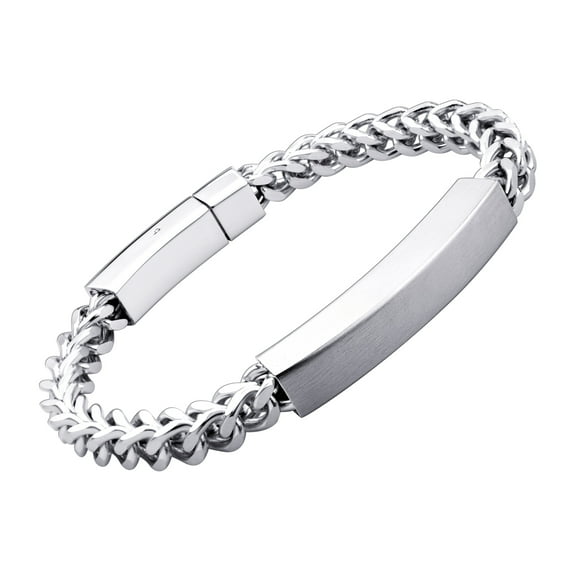 555 Jewelry Stainless Steel Square Magnetic Clasp Franco Chain ID Men Bracelet With Bar, Silver