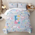 thumbnail image 2 of meiyoeat Cute Unicorn E Initial Twin Quilt Set for Boys Girls, Cartoon Monogram Twin Coverlet Set, Blue Multicolor, 2 Pieces, 2 of 7