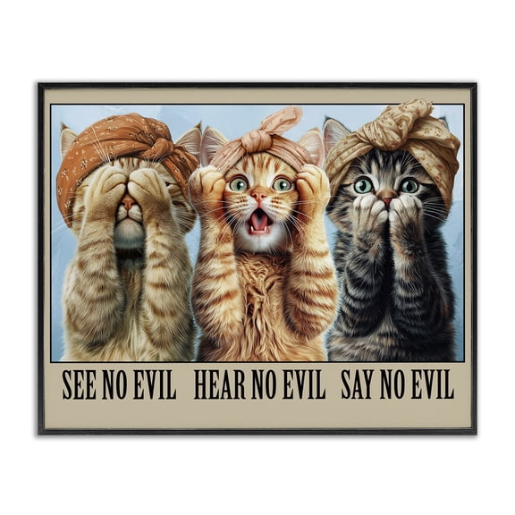 Stupell Industries Contemporary Speak No Evil Cats Black Framed Giclee Art, 14 x 11, by Jim Baldwin